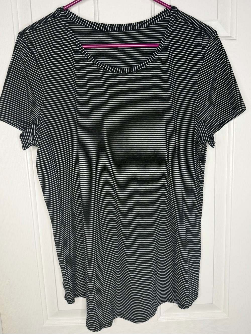 lululemon athletica Black and White Striped Short Sleeve Top